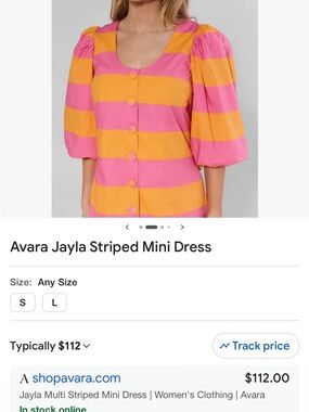Avara Jayla Pink & Orange Striped Puff-Sleeve Mini Dress